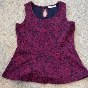 Ricki's Dark Red and Black Sleeveless Vintage Peplum Blouse